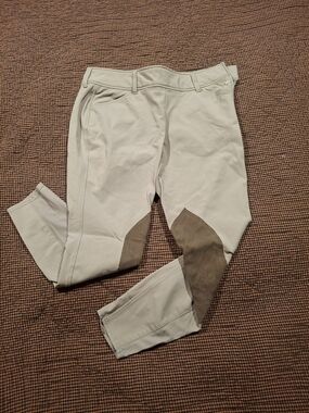 Classic Women's Beige Riding Breeches with Brown Knee Patches